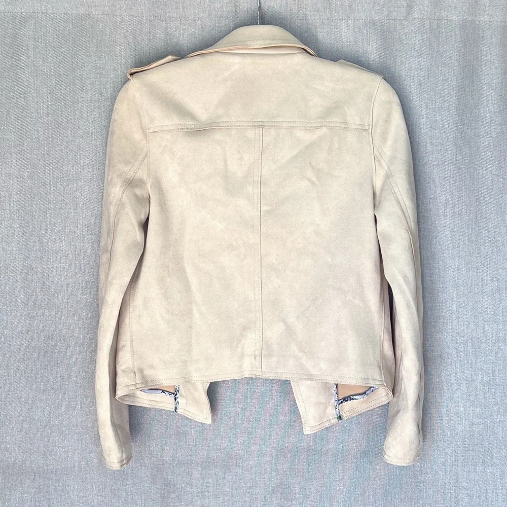 NWT T Tahari Faux Suede Leather Crop Moto Jacket Blazer Cream Bone - Picture 2 of 5